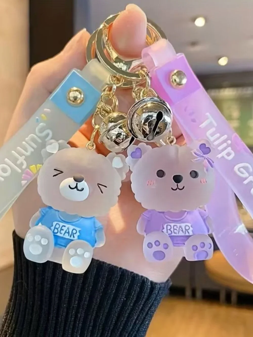 4 Adorable Glass Bear Keychains for Bags and Keys